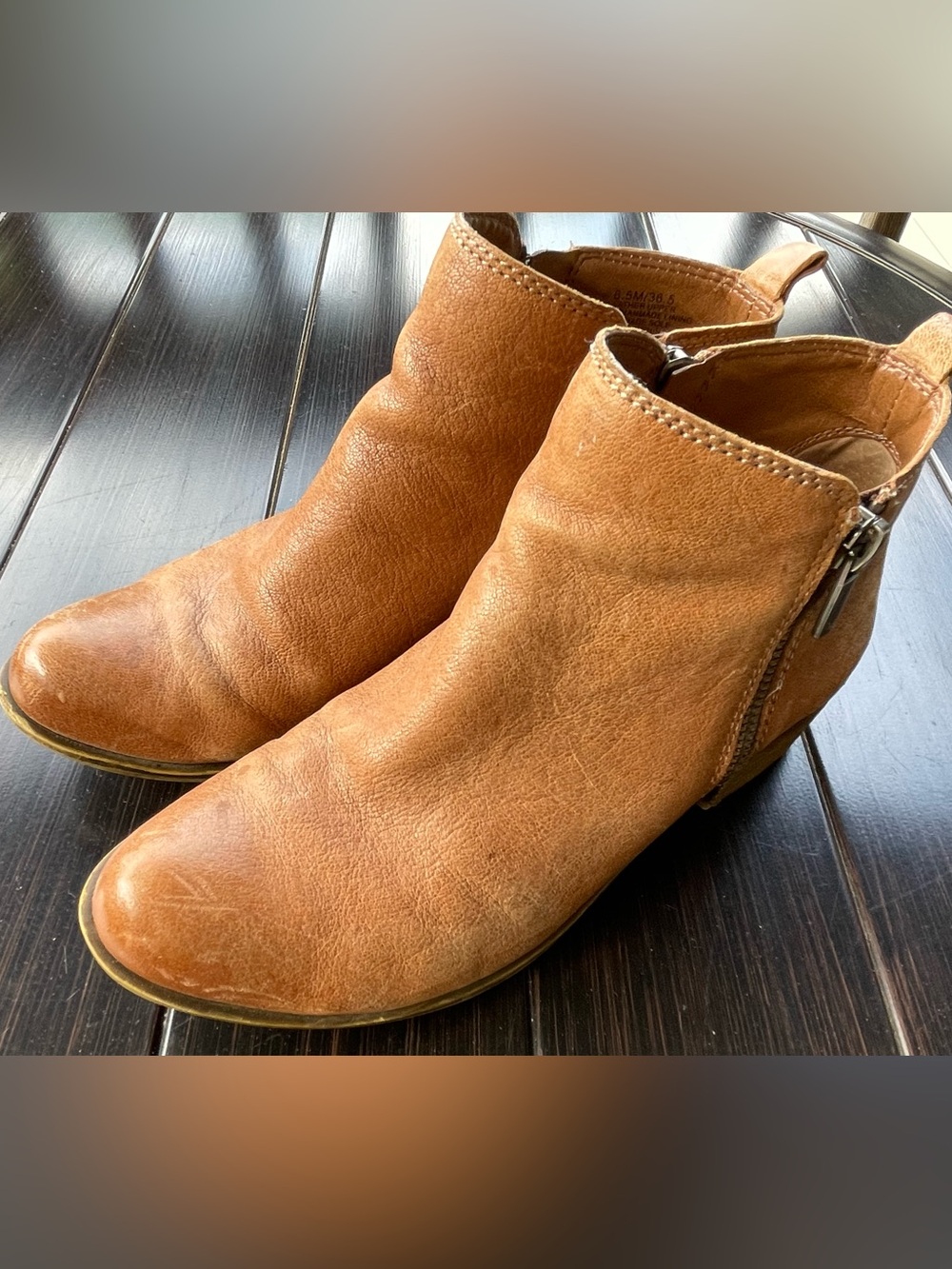 Lucky Brand Basel Leather Ankle Booties Brown Size 6.5